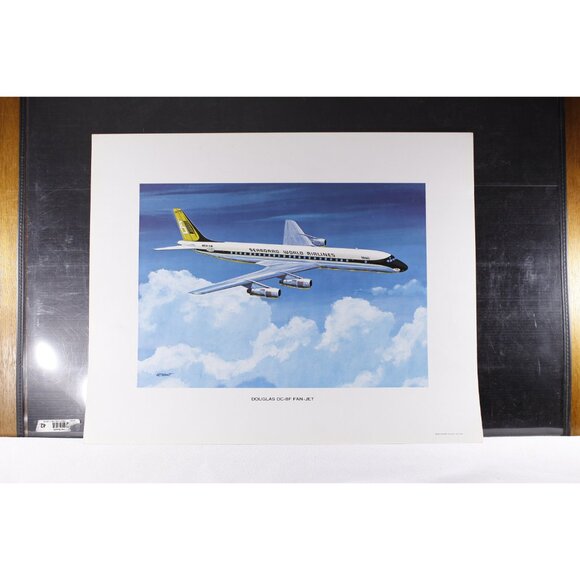 1960s Seaboard world Airlines Douglas DC-8F Fan Jet travel poster 16x20" by G.S. - Picture 2 of 5